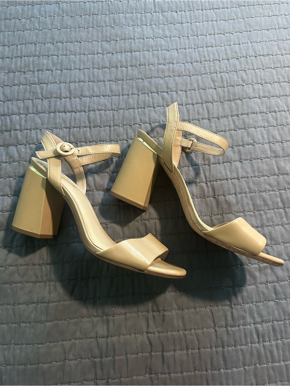 ANTONIO MELANI Nude Block Heel Sandals with Ankle Strap